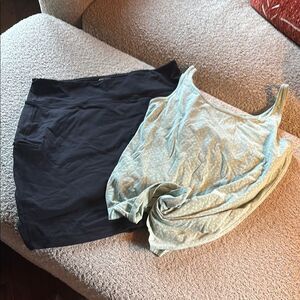 Duluth Black Skirt/skort and mint green Tank Top with bra built in Set